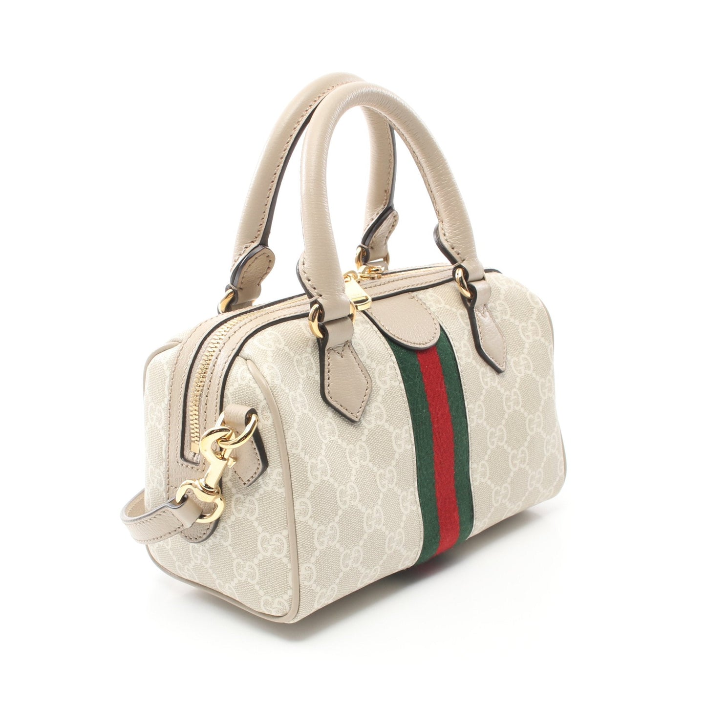 Luxury Gucci Trending 2025 Ophidia Mini Top handle bag Sherry line Handbag PVC Leather Beige 2WAY