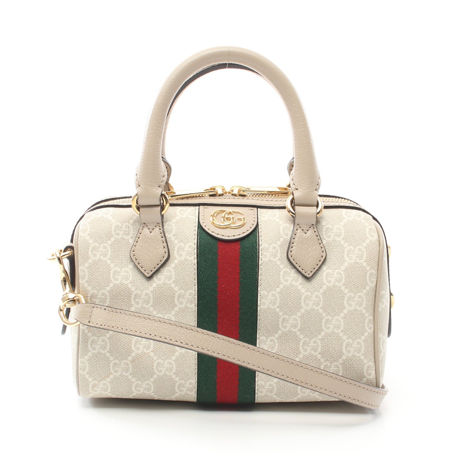 Luxury Gucci Trending 2025 Ophidia Mini Top handle bag Sherry line Handbag PVC Leather Beige 2WAY