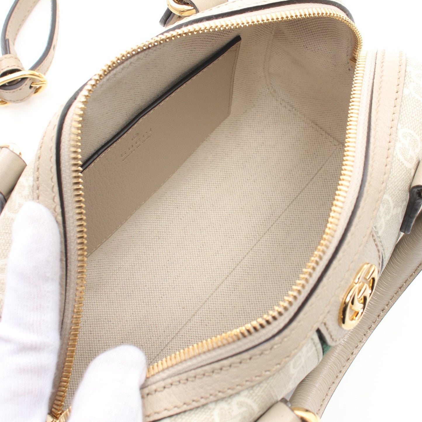 Luxury Gucci Trending 2025 Ophidia Mini Top handle bag Sherry line Handbag PVC Leather Beige 2WAY