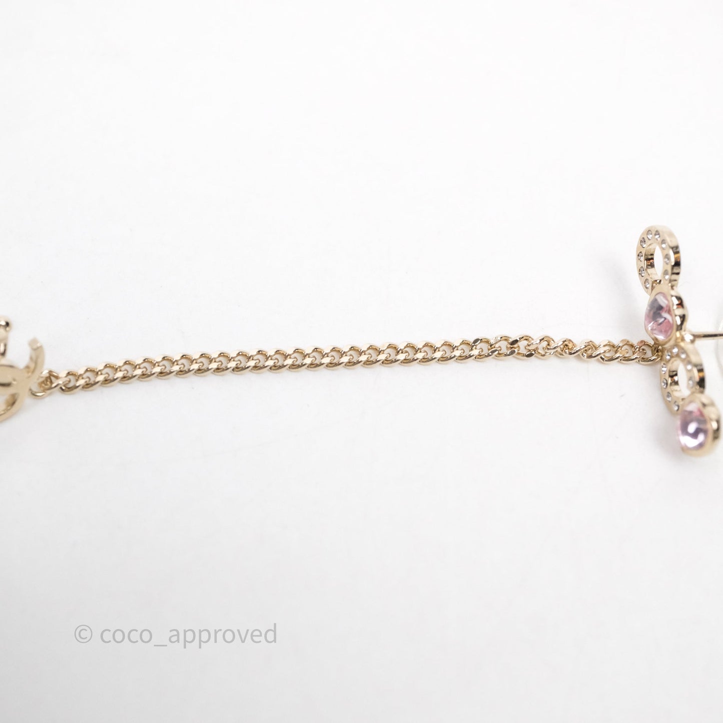 Chanel Crystal COCO Pink Heart Earrings Gold Tone 22B