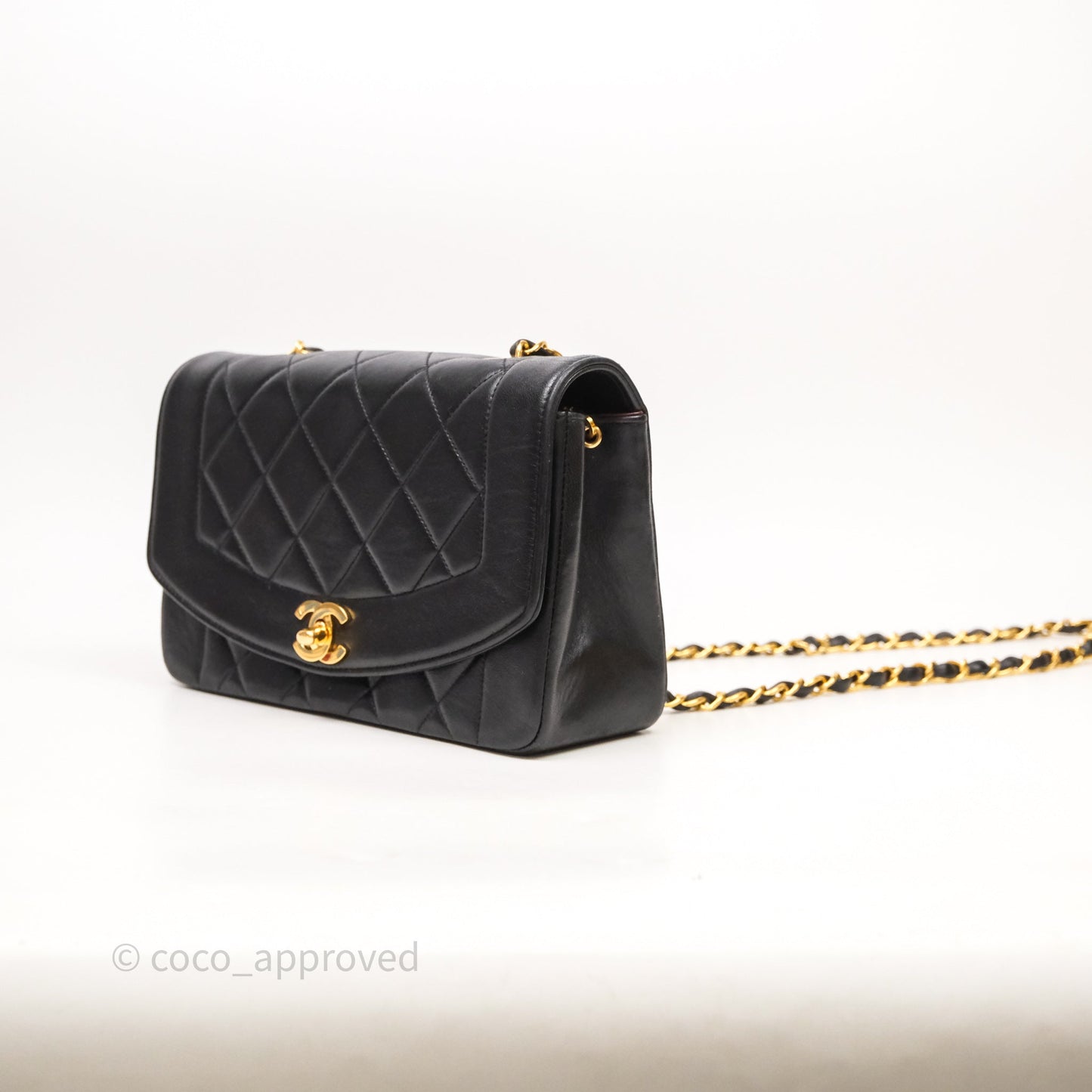 Chanel Vintage Small Classic Diana Flap Bag Black Lambskin 24K Gold Hardware