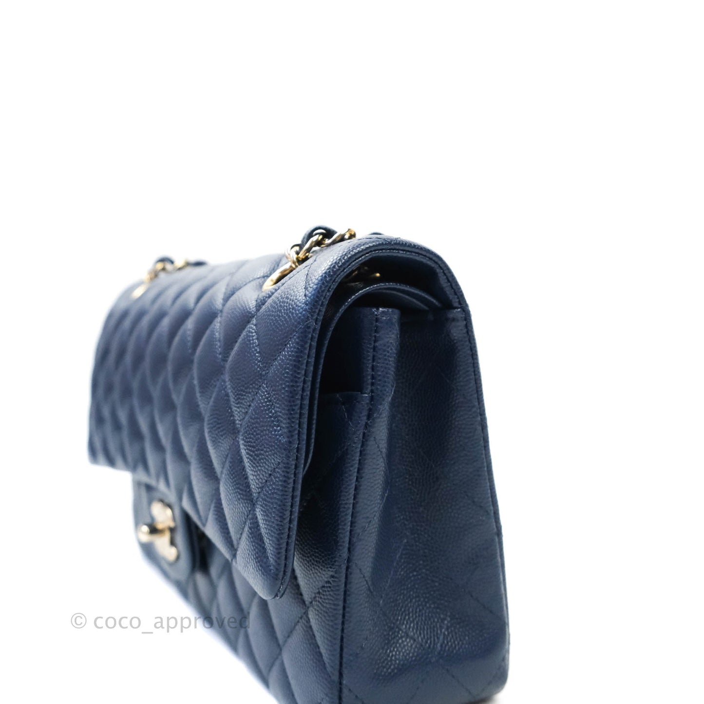 Chanel Quilted M/L Medium Double Flap Navy Caviar Gold Hardware 17B