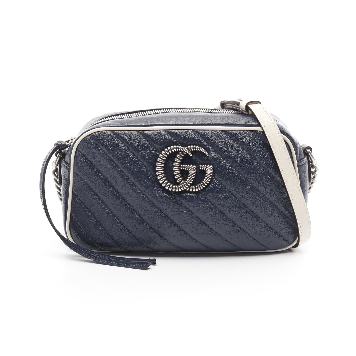 Luxury Gucci Trending 2025 GG Marmont Chain shoulder bag Leather Navy White
