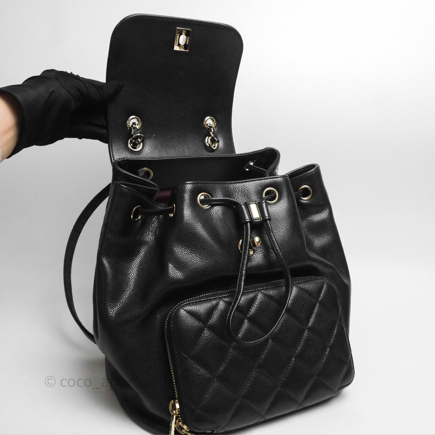 Chanel Quilted Business Affinity Backpack Black Caviar Light Gold Hardware