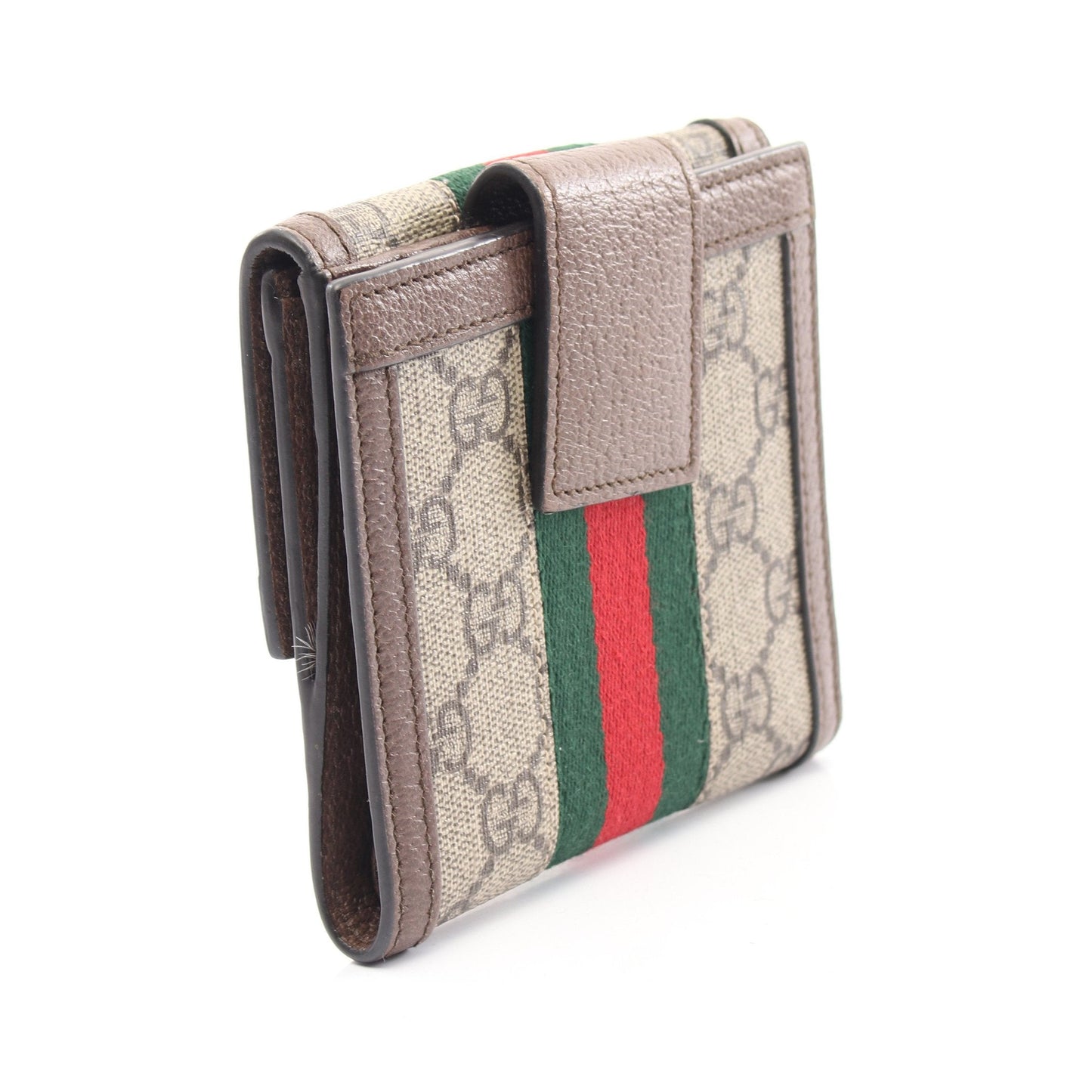 Luxury Gucci Trending 2025 Ophidia GG French flap wallet Sherry line W hook wallet PVC Leather Beige Brown