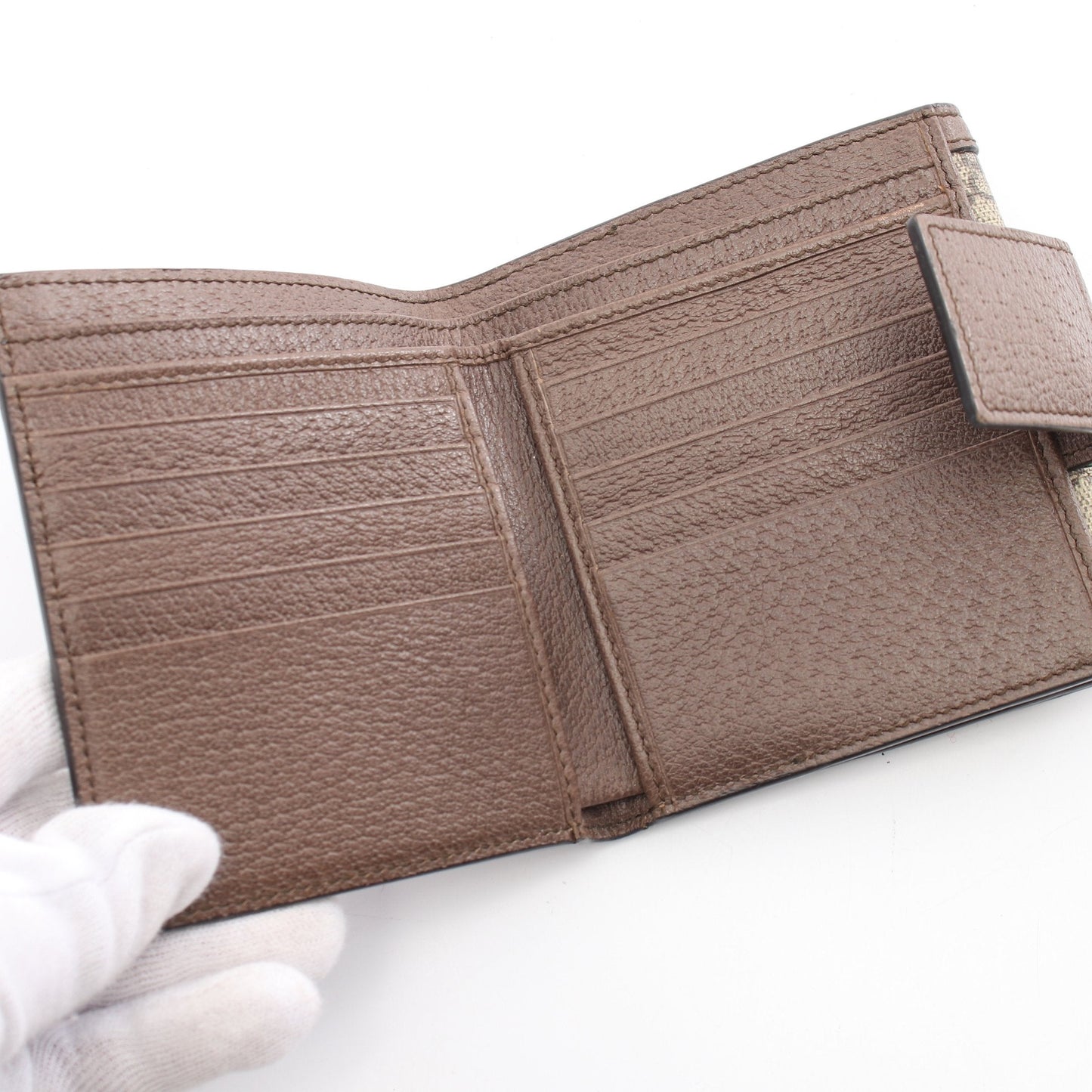 Luxury Gucci Trending 2025 Ophidia GG French flap wallet Sherry line W hook wallet PVC Leather Beige Brown