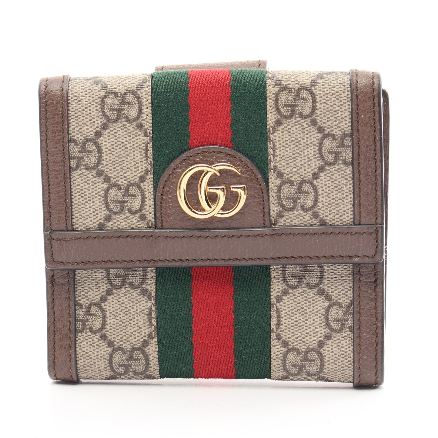 Luxury Gucci Trending 2025 Ophidia GG French flap wallet Sherry line W hook wallet PVC Leather Beige Brown