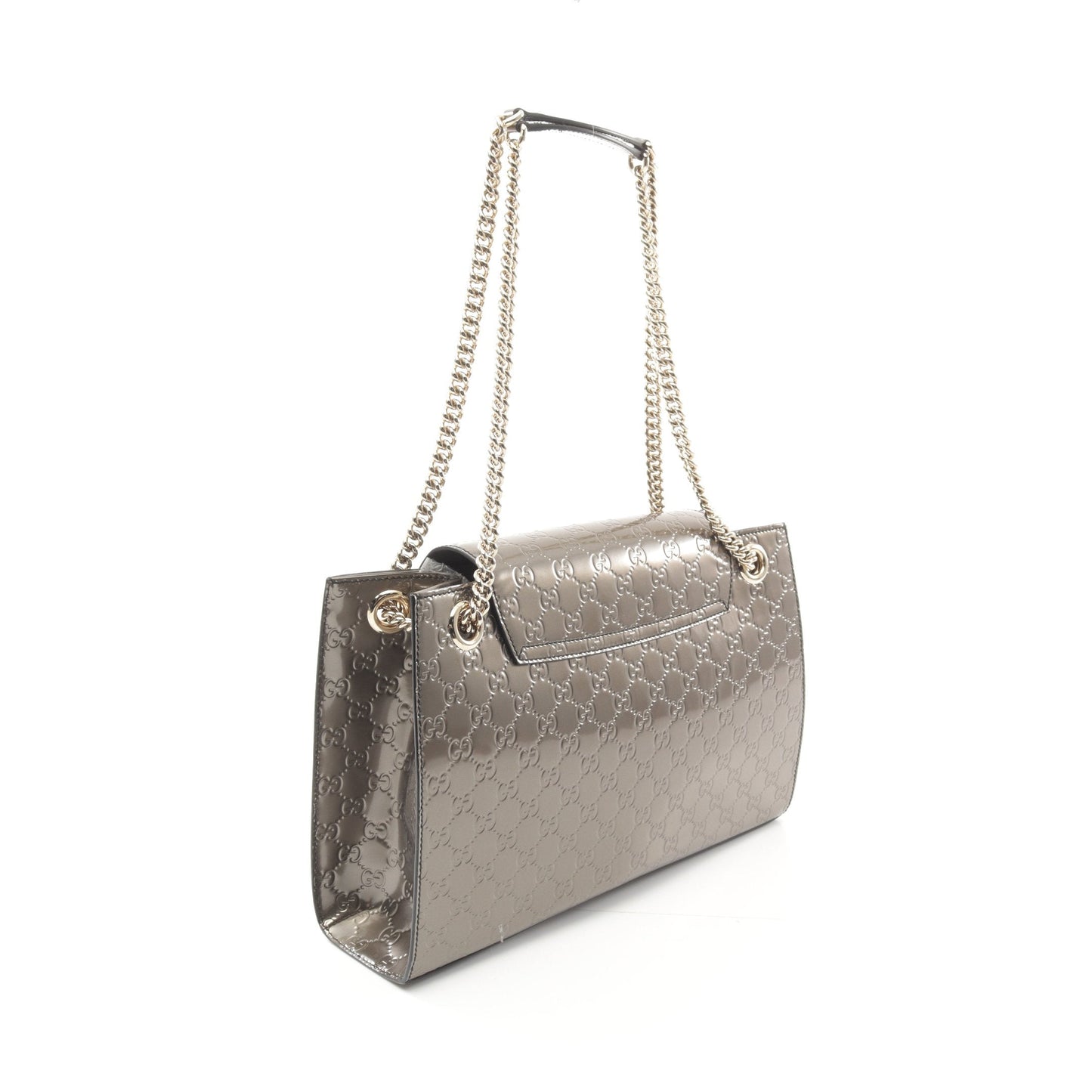 Luxury Gucci Trending 2025 EMILY Emily Luxury Gucci Trending 2025 sima Horsebit Chain shoulder bag Patent leather Silver Tassel