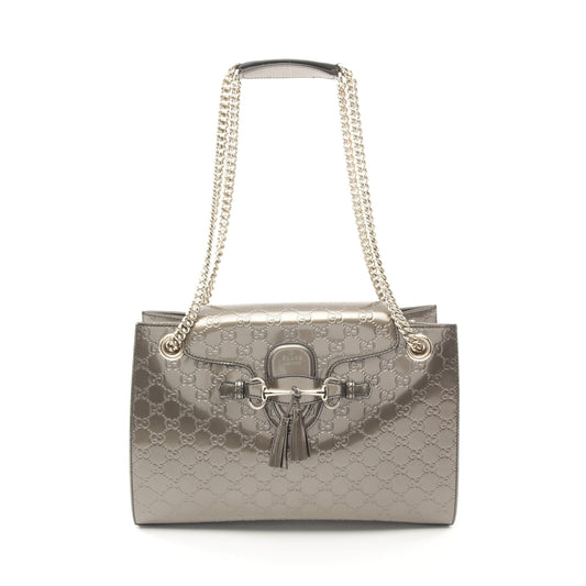 Luxury Gucci Trending 2025 EMILY Emily Luxury Gucci Trending 2025 sima Horsebit Chain shoulder bag Patent leather Silver Tassel