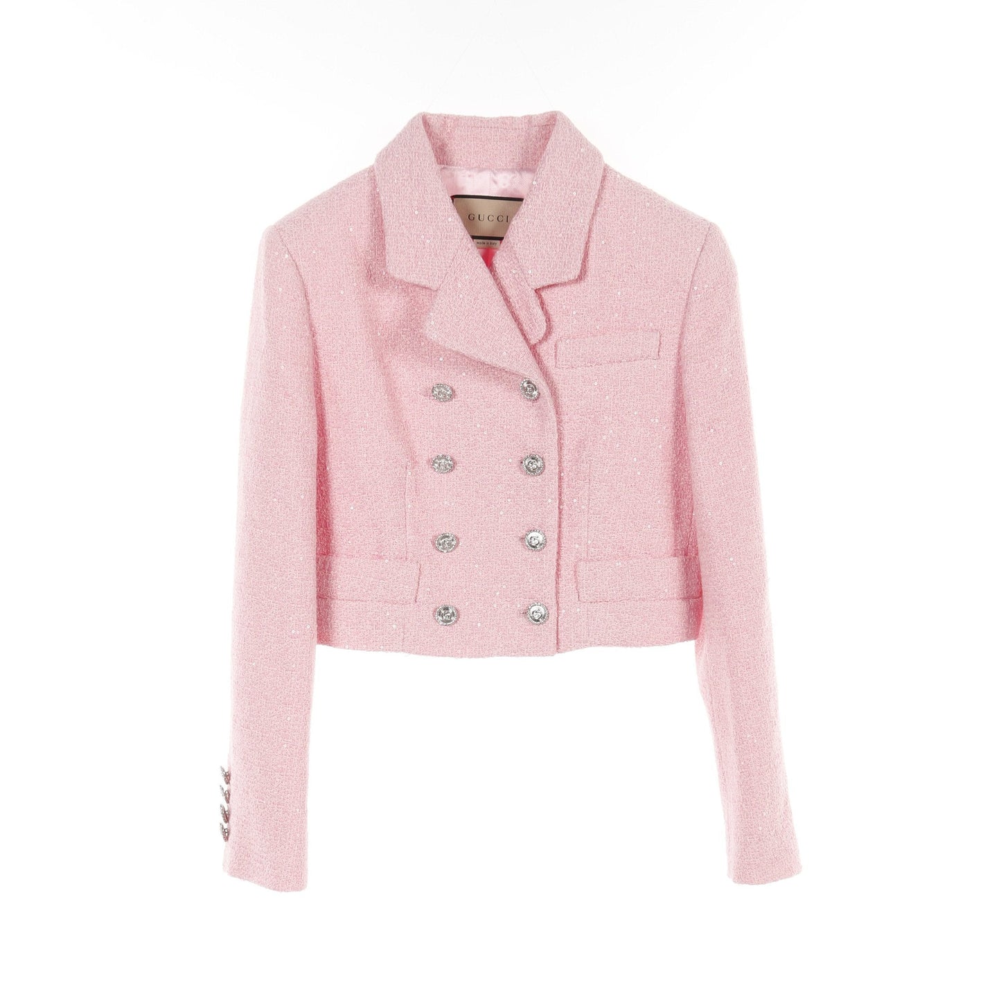Luxury Gucci Trending 2025 Cropped Tweed Jacket Cotton Wool Pink Sequin