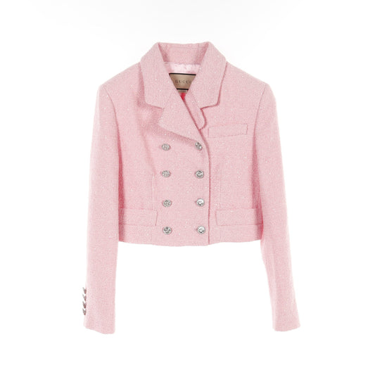 Luxury Gucci Trending 2025 Cropped Tweed Jacket Cotton Wool Pink Sequin