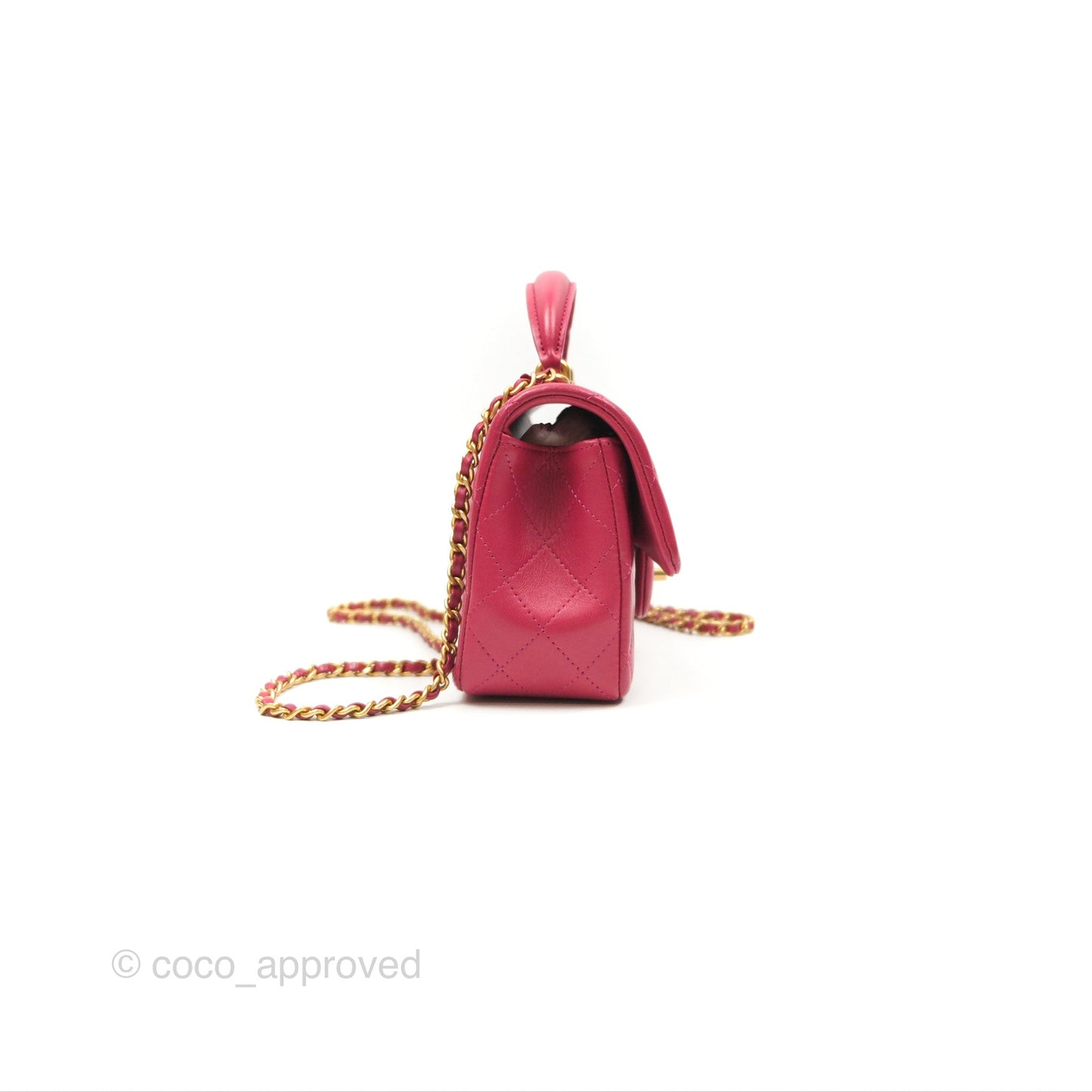 Chanel Top Handle Mini Rectangular Flap Bag Berry Red Lambskin Aged Gold Hardware