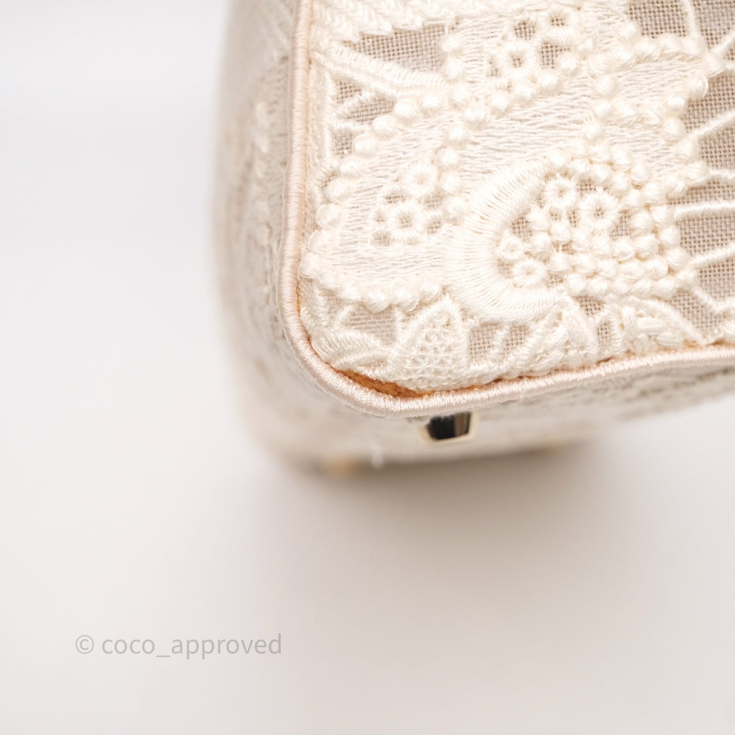Christian Dior Lace Medium Lady Dior Ivory White Gold Hardware
