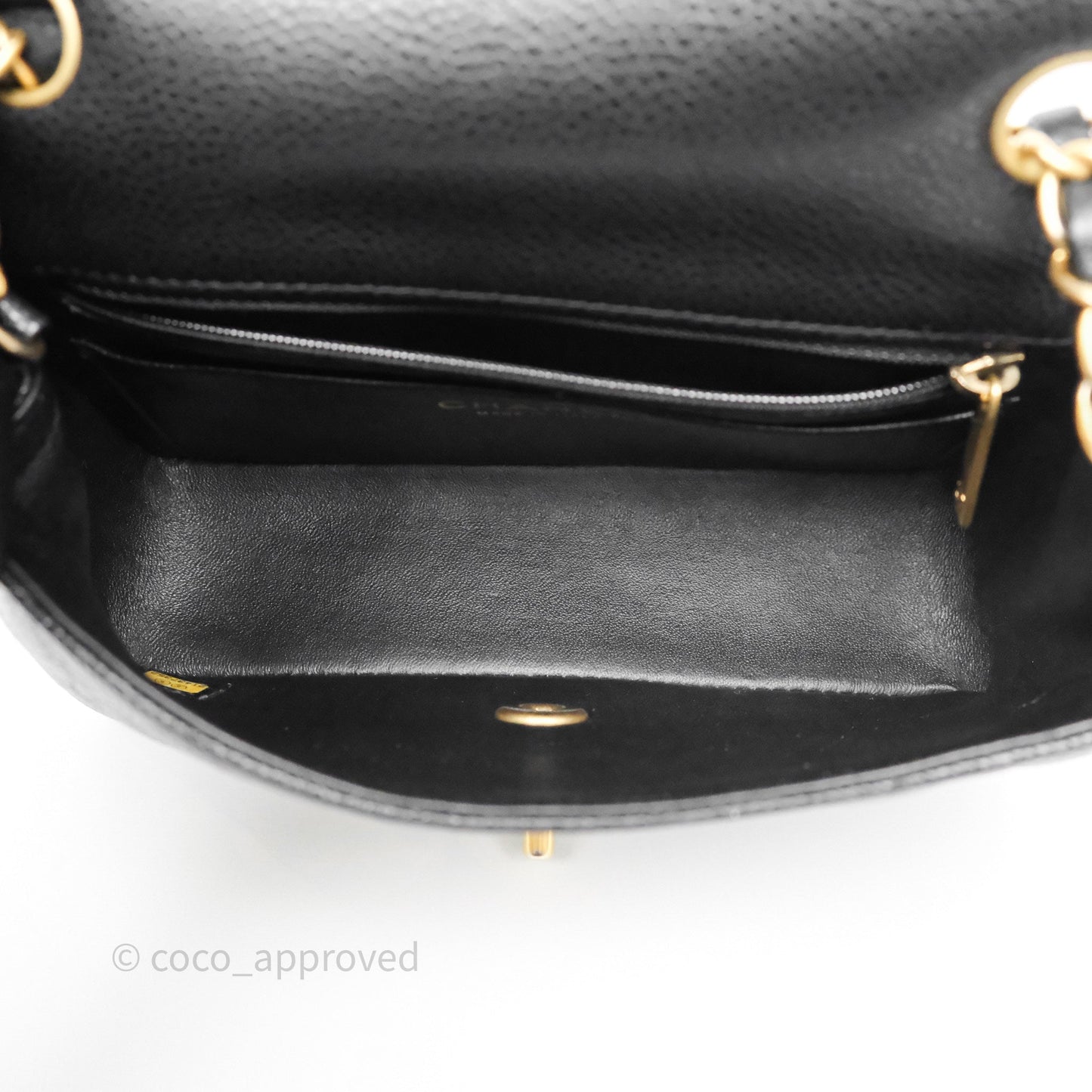 Chanel Mini Rectangular Quilted Black Caviar Aged Gold Hardware