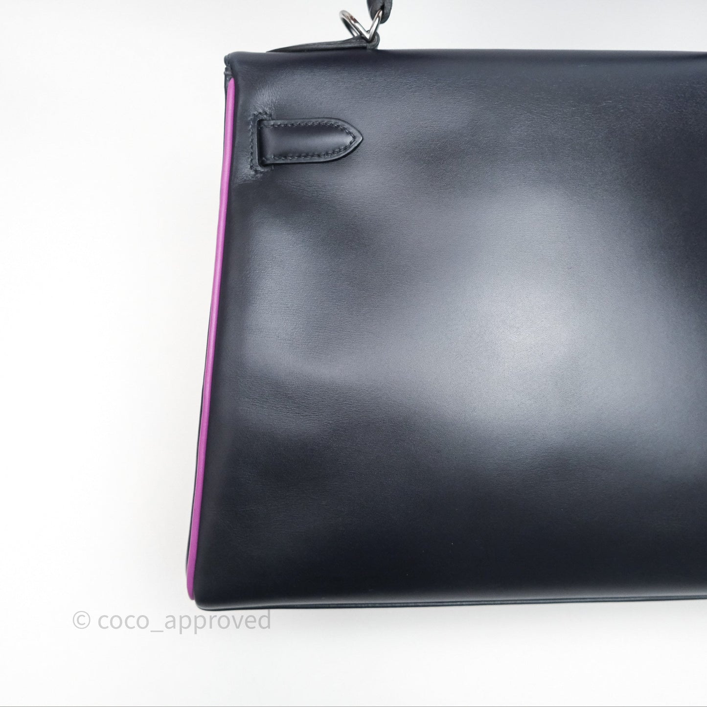 Hermès Vintage Kelly 32 Retourn Navy/Purple Box Leather Palladium Hardware