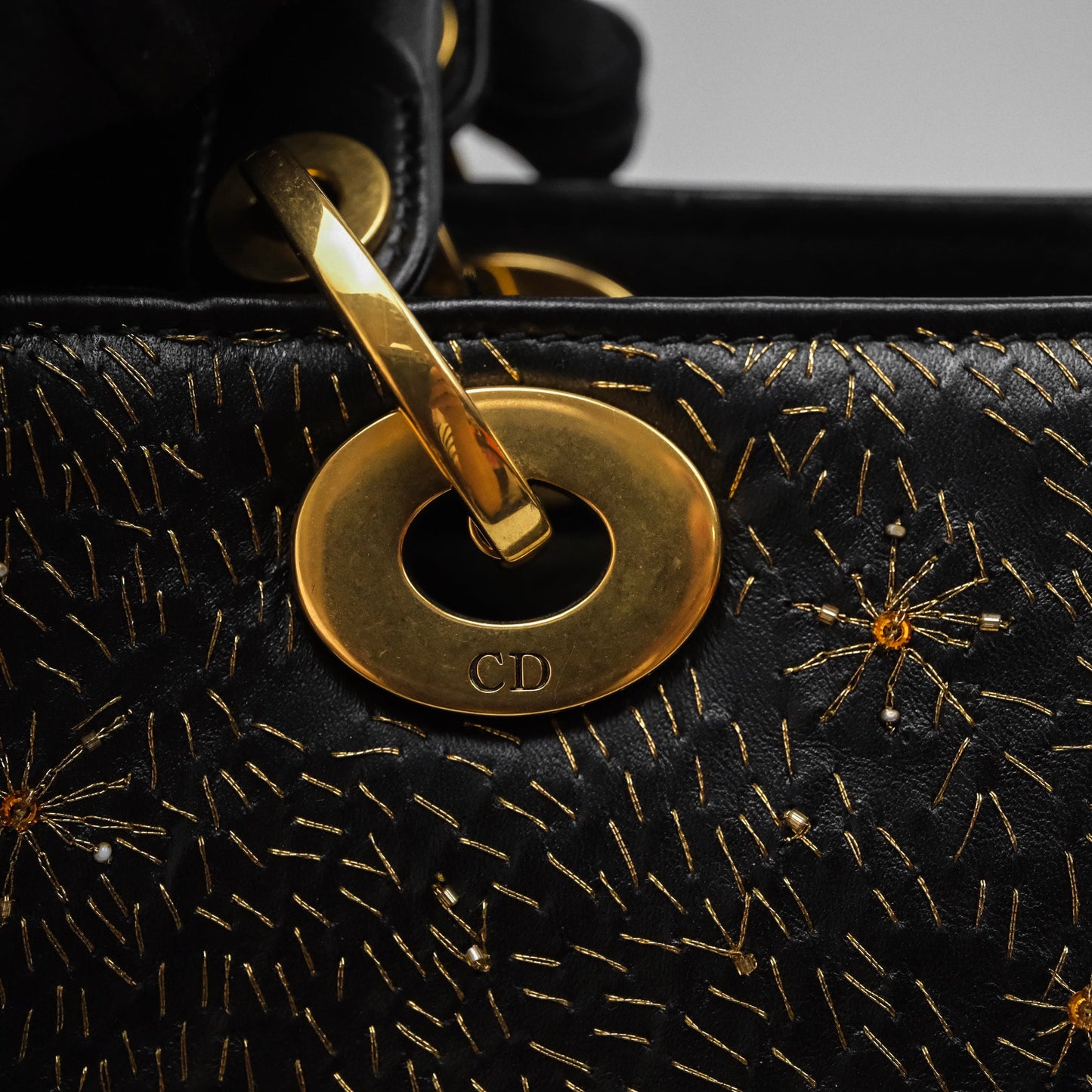 Christian Dior Medium Lady Dior Limited Edition The Moon In My EyesBag Black Calfskin Gold Hardware