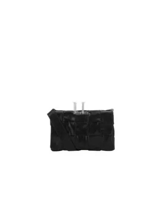 Luxury Bottega Veneta Cassette Intrecciato Small Leather Cross Bag Black