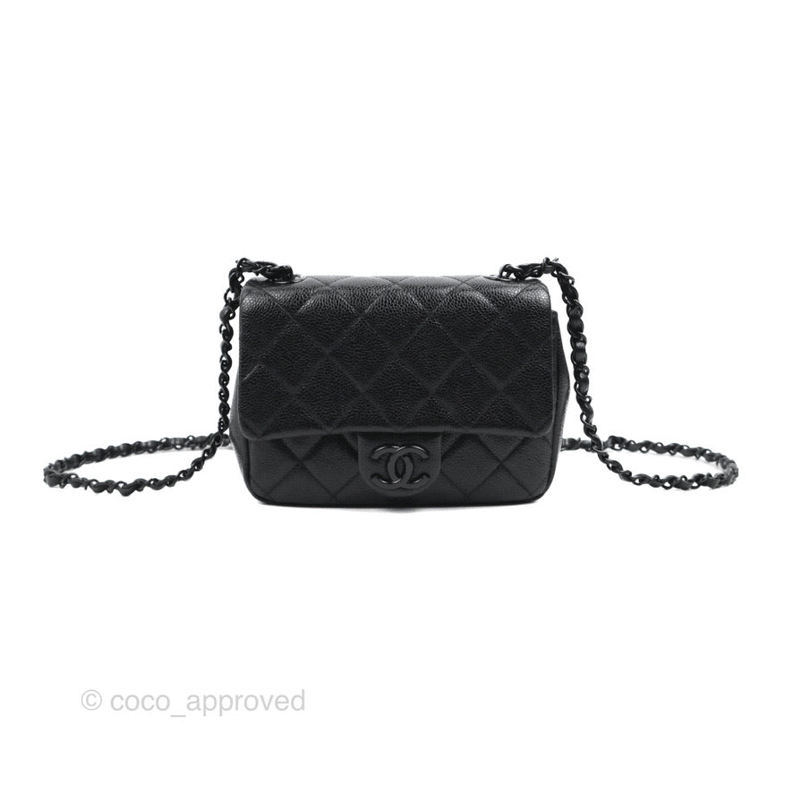 Chanel Quilted Mini Square Flap Bag So Black Caviar Incognito