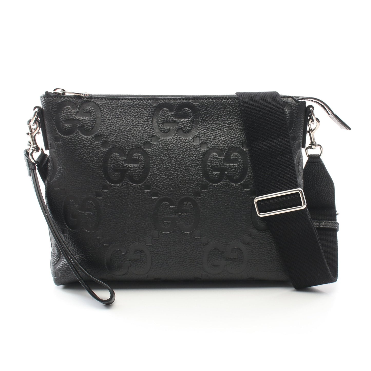 Luxury Gucci Trending 2025 Jumbo GG Medium Messenger bag Shoulder bag Leather Black 2WAY