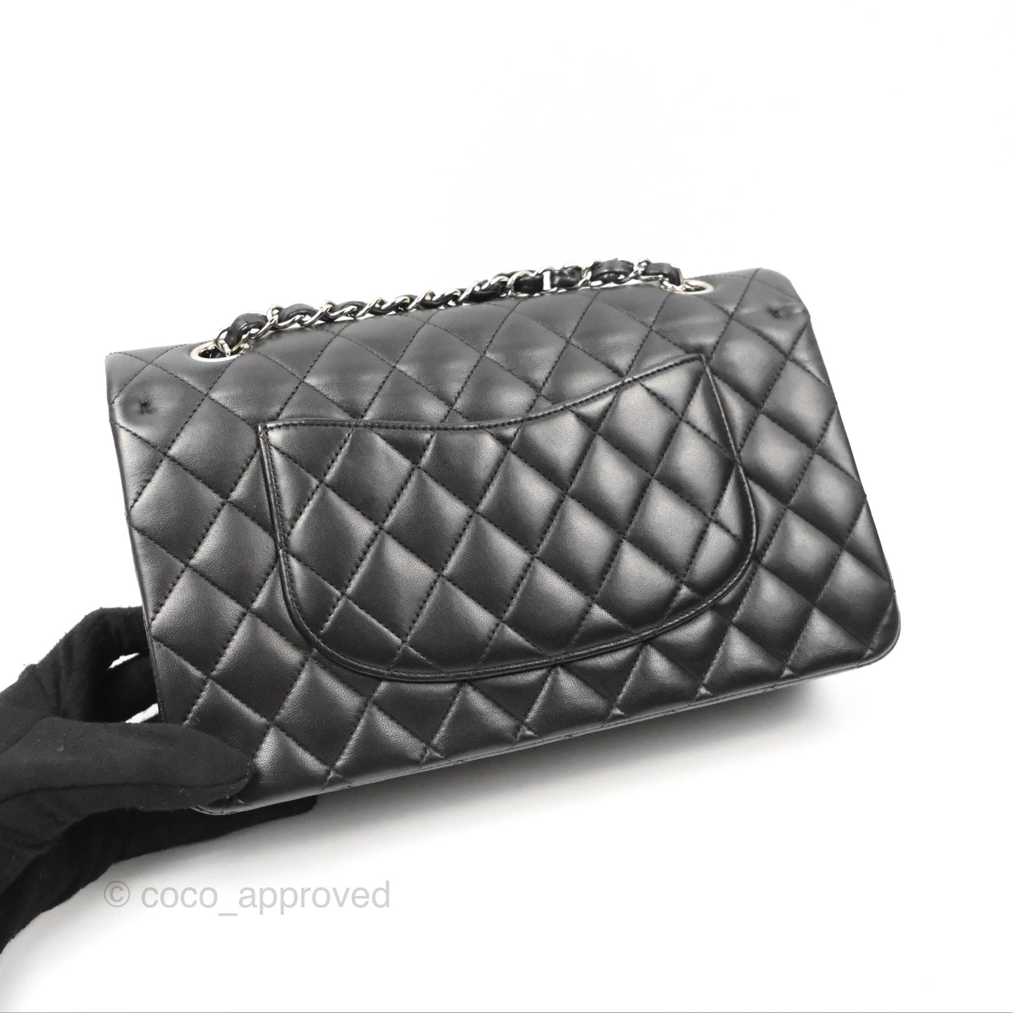 Chanel Classic M/L Medium Flap Quilted Black Lambskin Silver Hardware