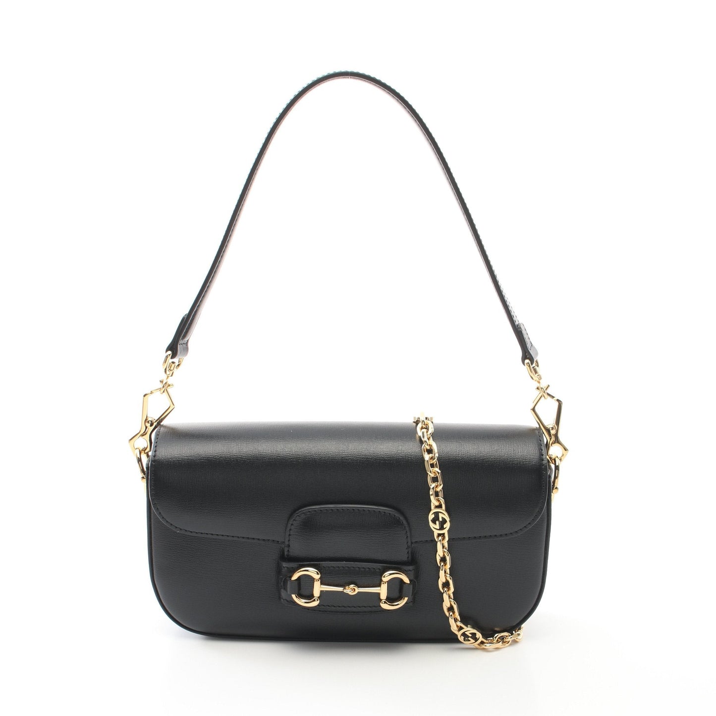 Luxury Gucci Trending 2025 Horsebit 1955 Small One shoulder bag Leather Black 2WAY