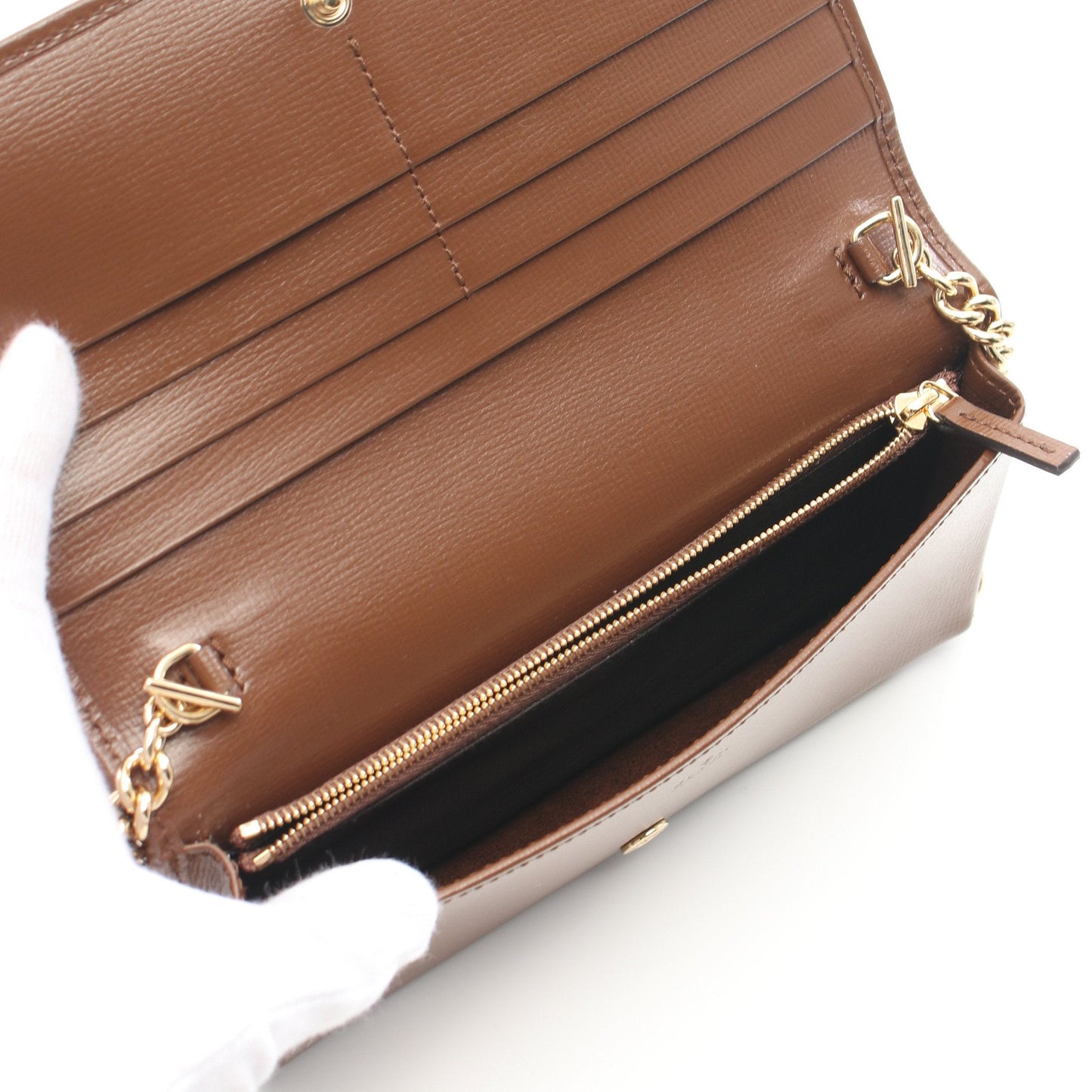 Luxury Gucci Trending 2025 Horsebit 1955 GG Supreme Chain wallet PVC Leather Beige Brown