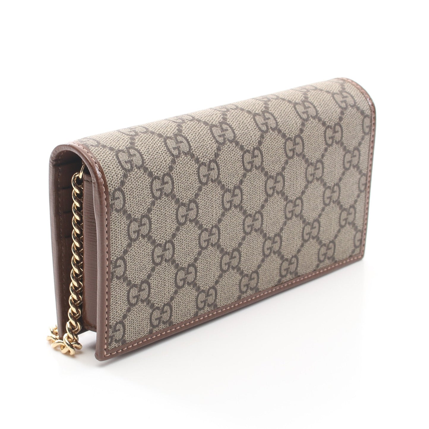 Luxury Gucci Trending 2025 Horsebit 1955 GG Supreme Chain wallet PVC Leather Beige Brown