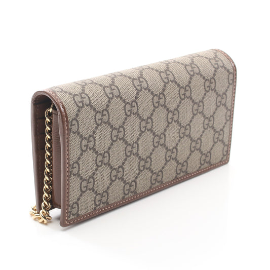 Luxury Gucci Trending 2025 Horsebit 1955 GG Supreme Chain wallet PVC Leather Beige Brown