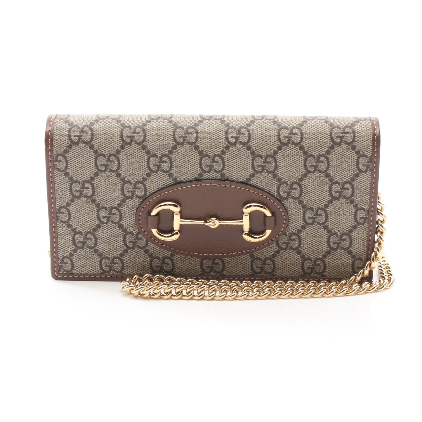 Luxury Gucci Trending 2025 Horsebit 1955 GG Supreme Chain wallet PVC Leather Beige Brown