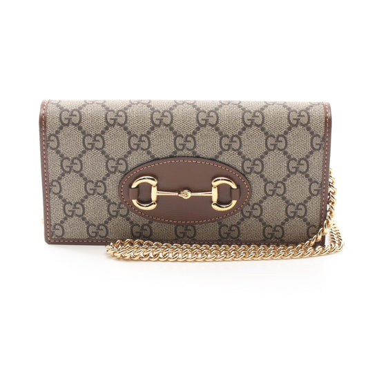 Luxury Gucci Trending 2025 Horsebit 1955 GG Supreme Chain wallet PVC Leather Beige Brown