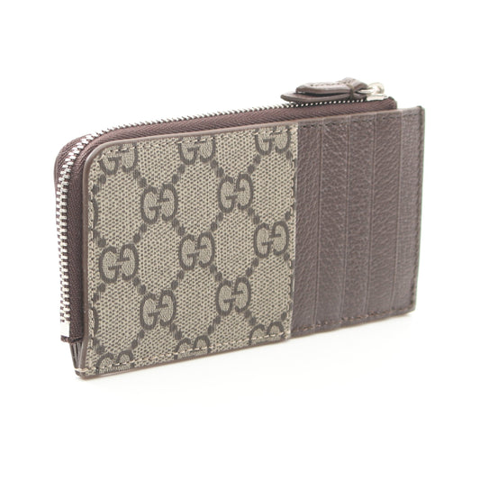 Luxury Gucci Trending 2025 GG With details GG Supreme Card case Coin purse PVC Leather Beige Brown