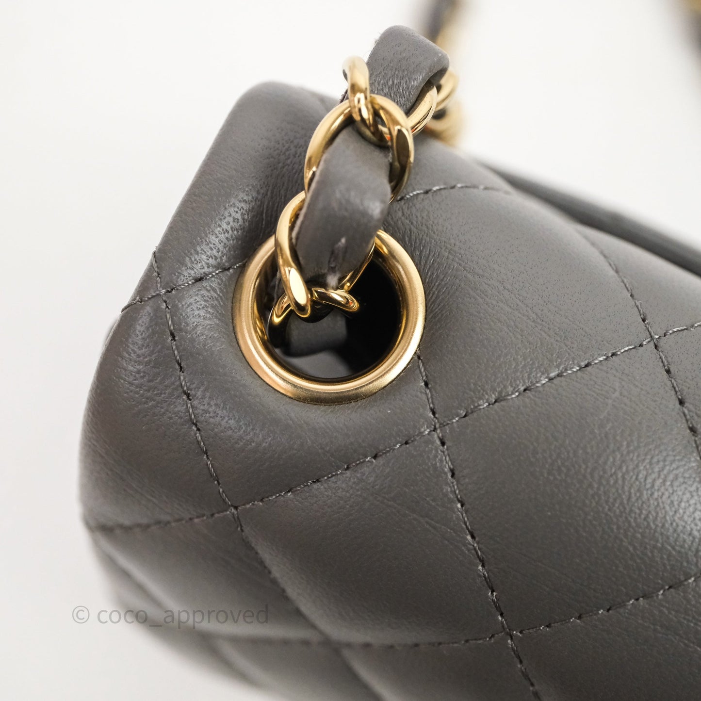 Chanel Mini Square Quilted Grey Lambskin Gold Hardware