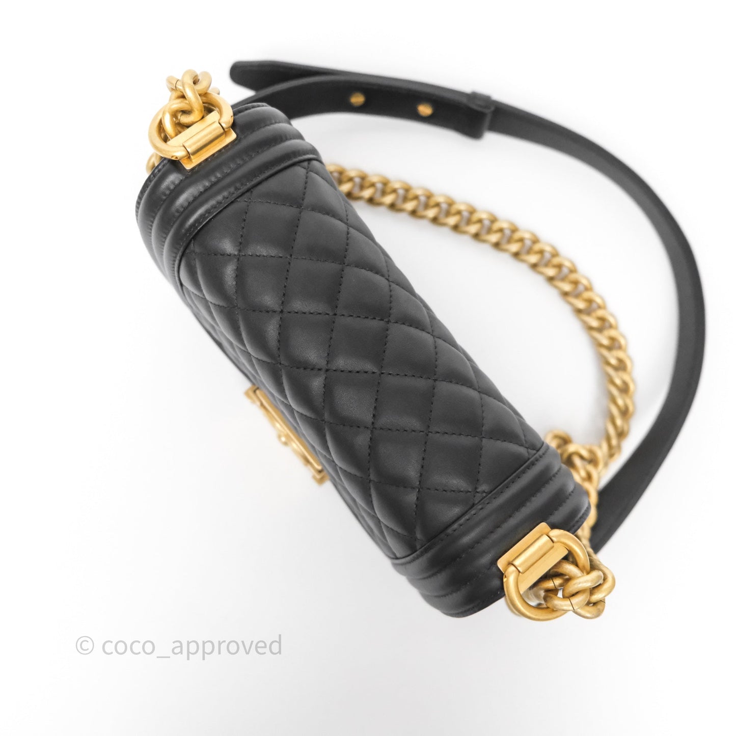 Chanel Small Boy Quilted Black Calfskin Aged Gold Hardware