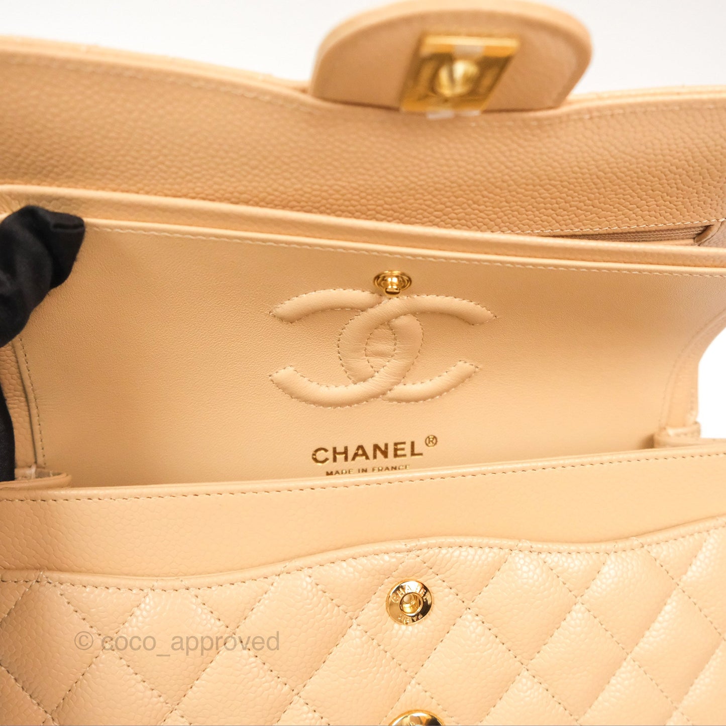 Chanel Small Quilted Classic Flap Beige Caviar Gold Hardware