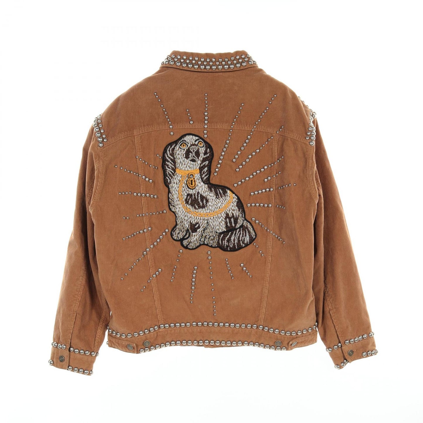 Luxury Gucci Trending 2025 Corduroy Jacket Dog Embroidery Cotton Brown Studs
