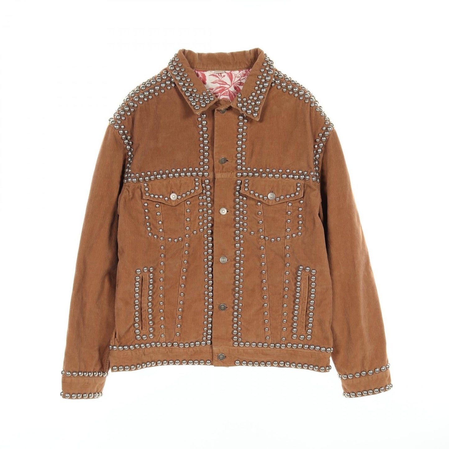 Luxury Gucci Trending 2025 Corduroy Jacket Dog Embroidery Cotton Brown Studs