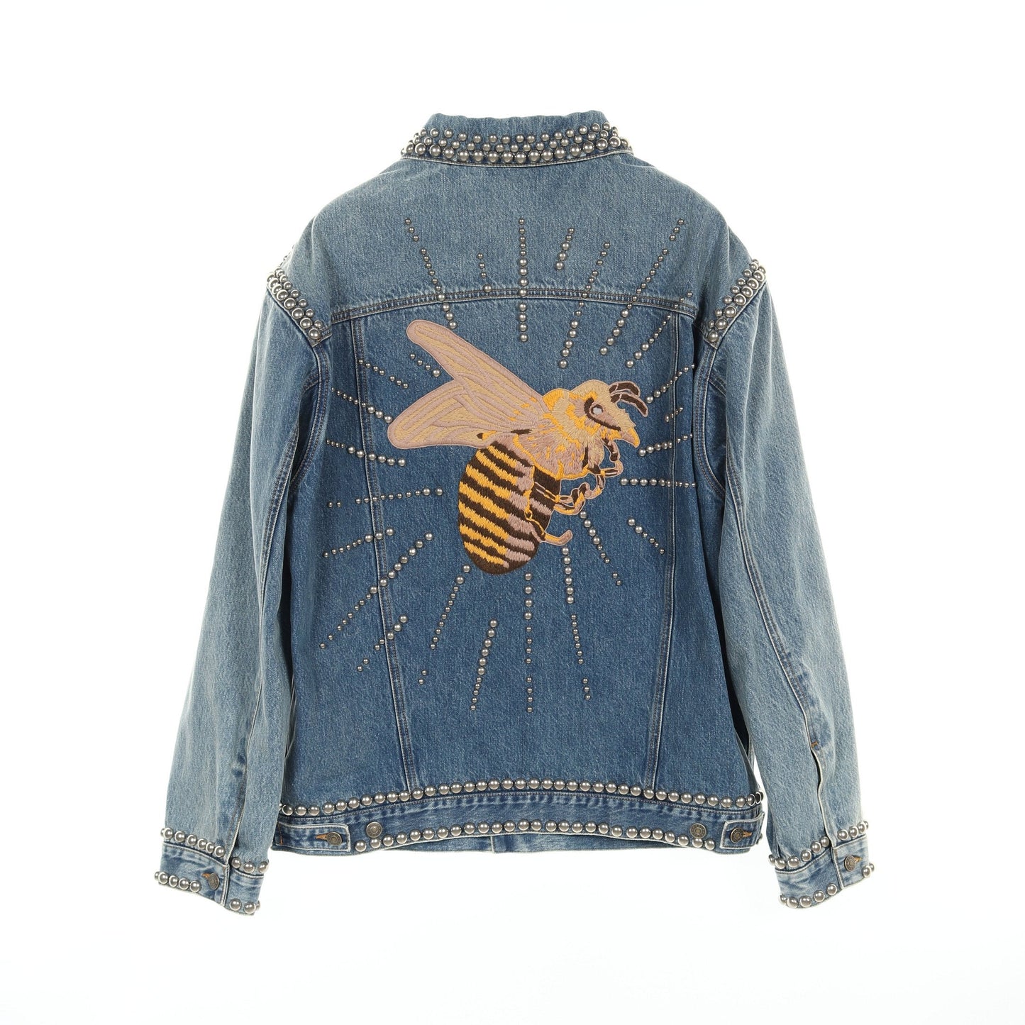 Luxury Gucci Trending 2025 Denim Jacket Bee embroidery Cotton Blue Studs
