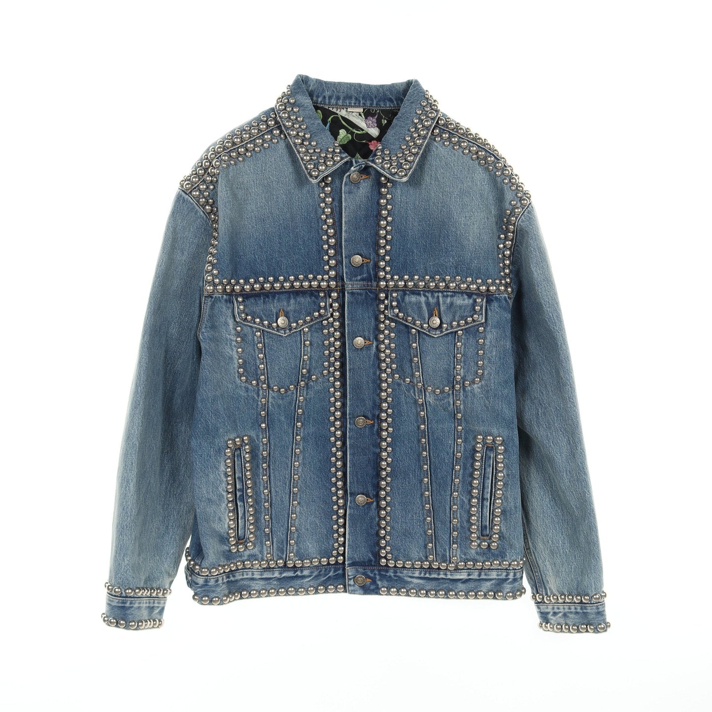 Luxury Gucci Trending 2025 Denim Jacket Bee embroidery Cotton Blue Studs