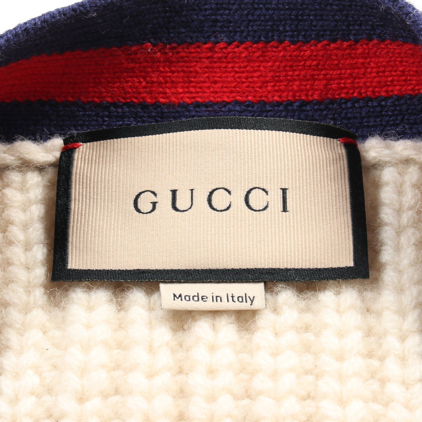 Luxury Gucci Trending 2025 Web stripe Cable Cardigan Wool Ivory Navy Red