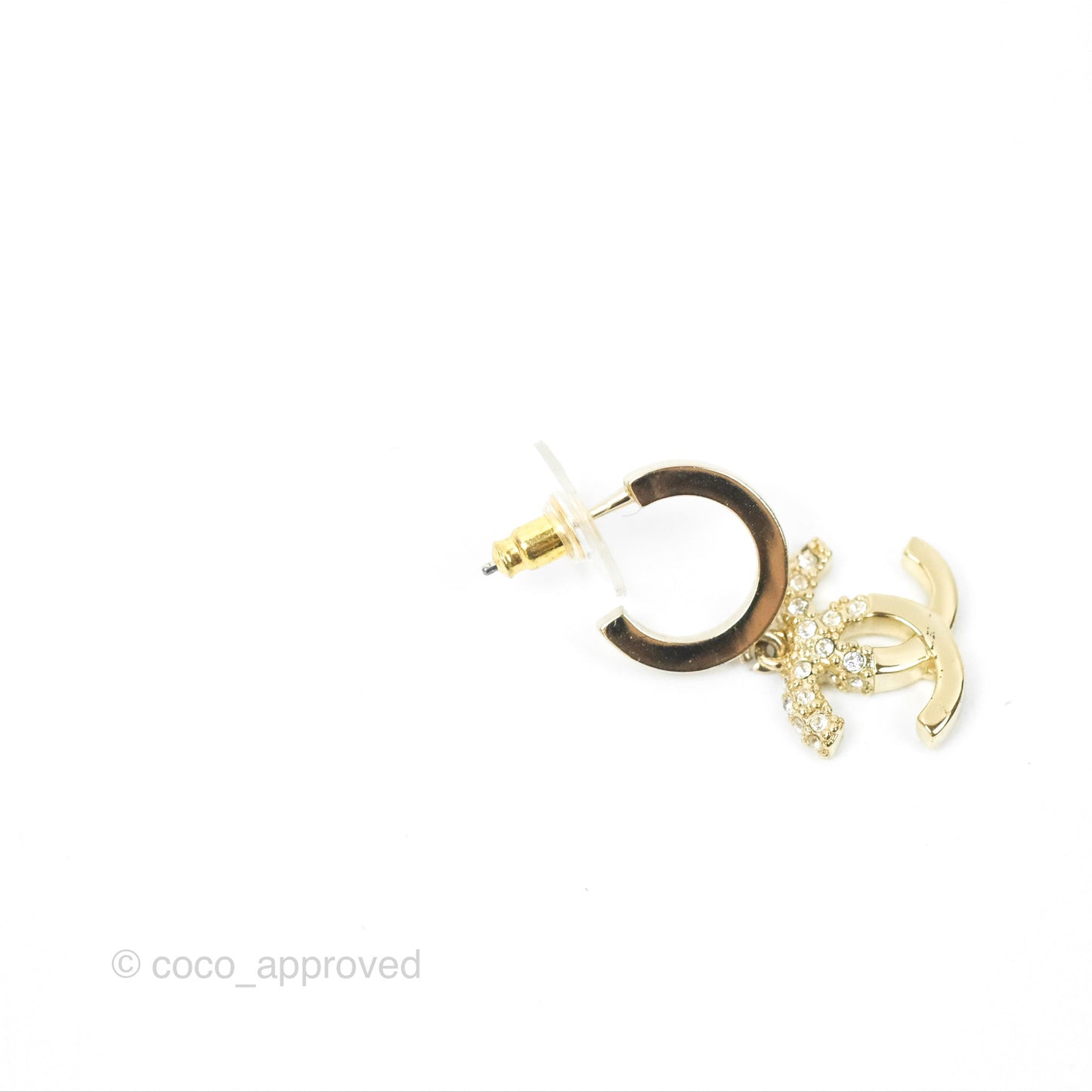 Chanel Crystal CC Drop Earrings Gold Tone 22B