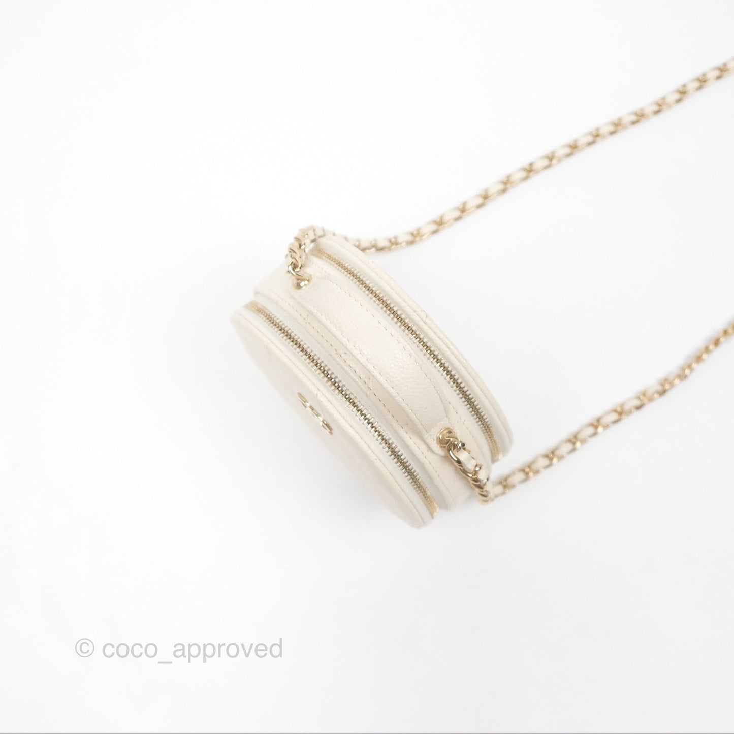Chanel Mini Round Vanity Bag Handle With Care Ivory Caviar
