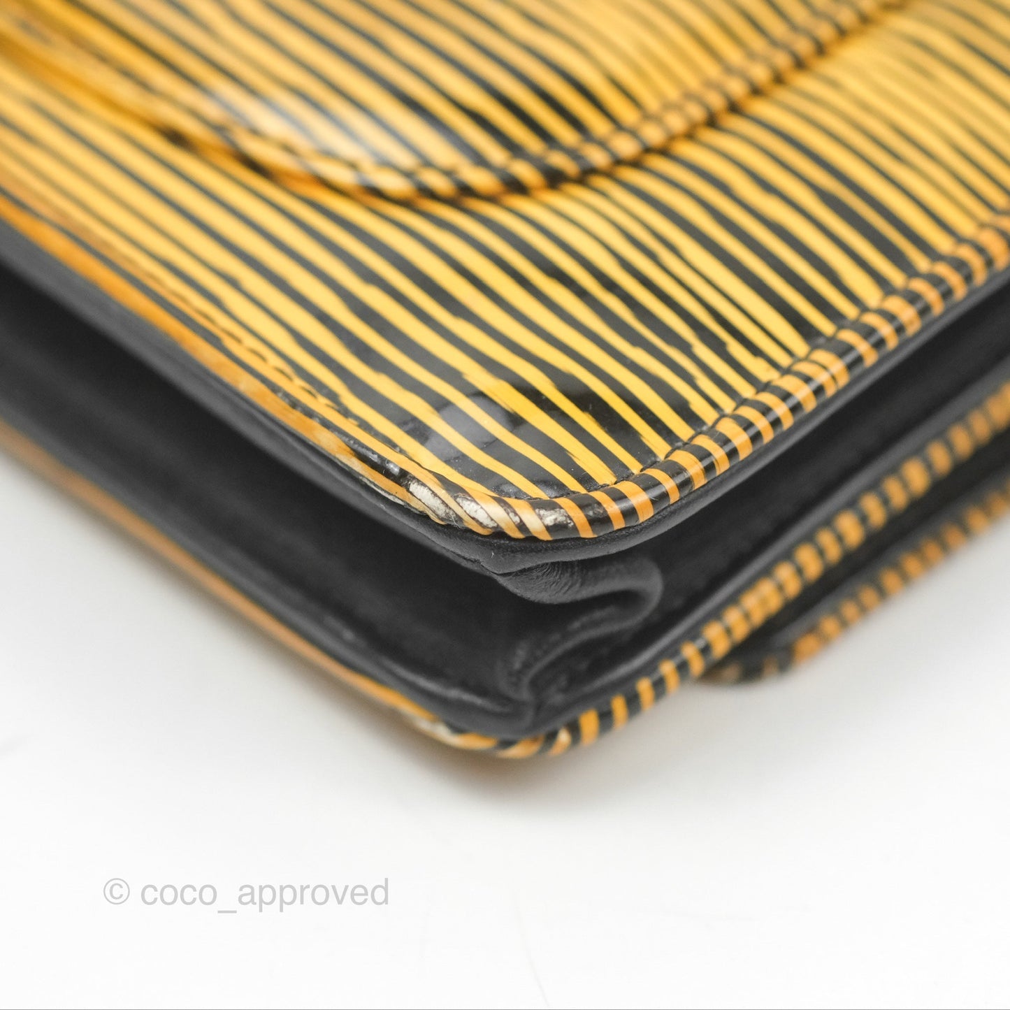 Chanel Wallet on Chain Yellow Black Striped Patent Silver Hardware