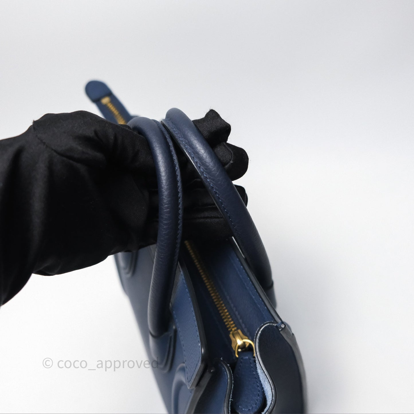 Celine Nano Luggage Handbag Navy Grained Calfskin Gold Hardware