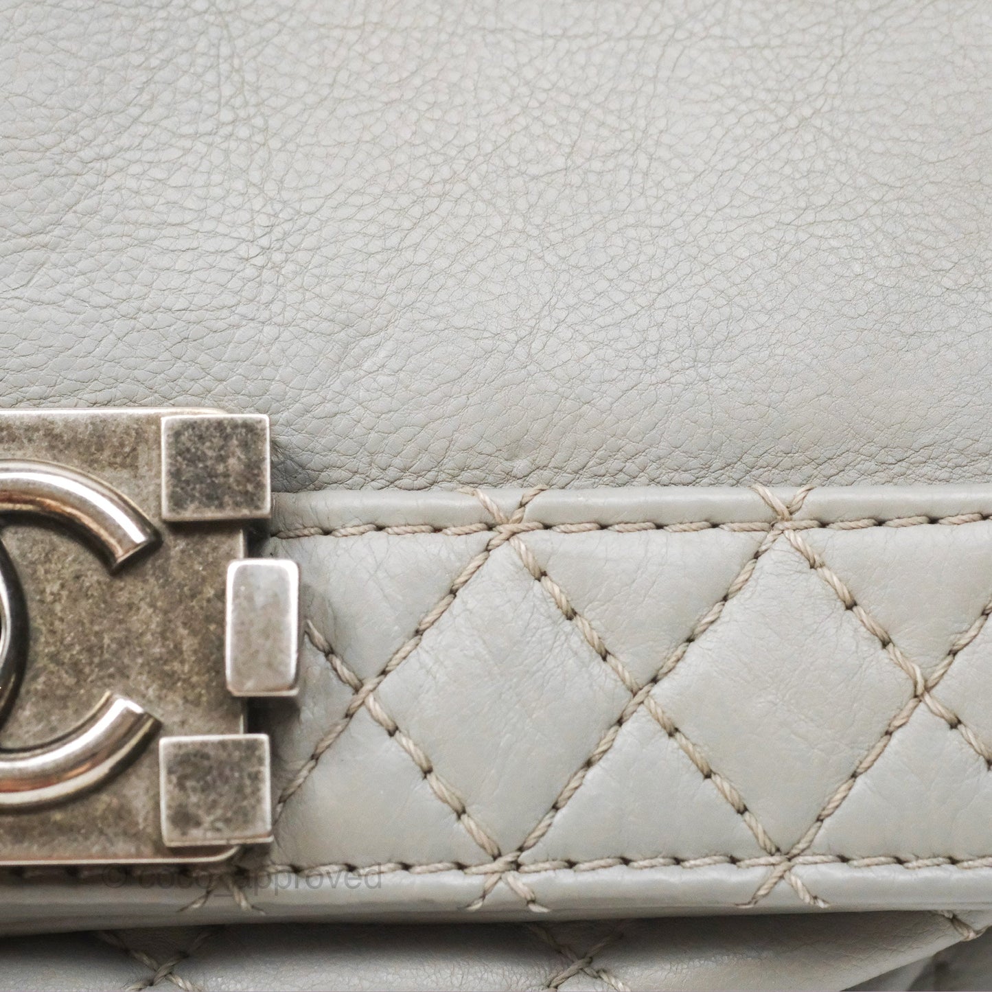 Chanel Medium Boy Reverso Flap Light Grey Calfskin Ruthenium Hardware