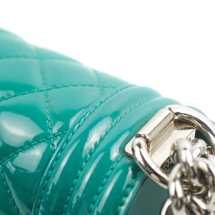 Chanel Quilted New Medium Boy Turquoise Patent Silver Hardware