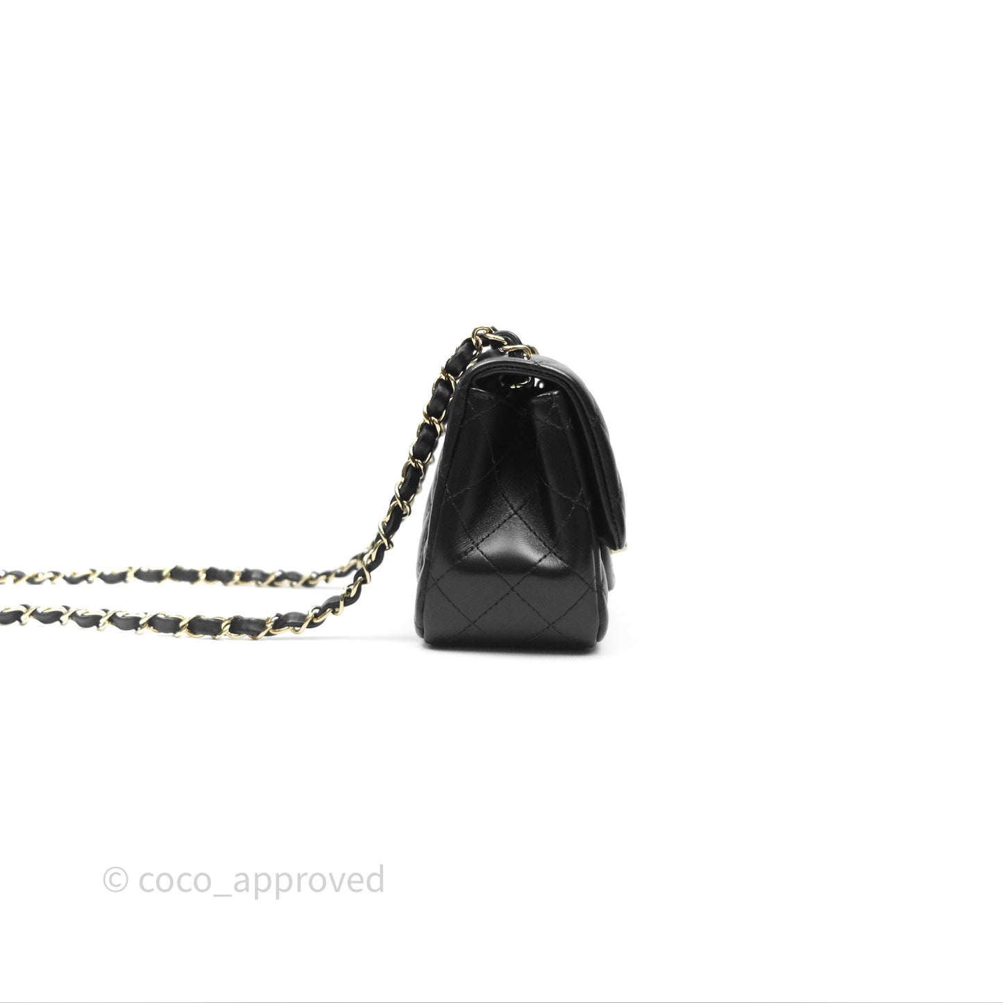 Chanel Mini Square Flap Quilted Black Lambskin Gold Hardware