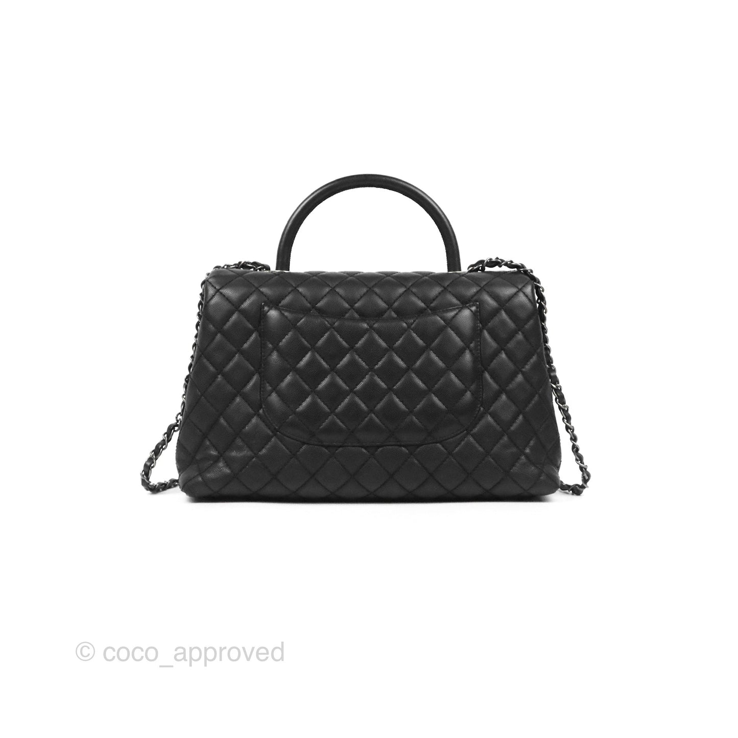Chanel Large Coco Handle Quilted Black Caviar Ruthenium Hardware