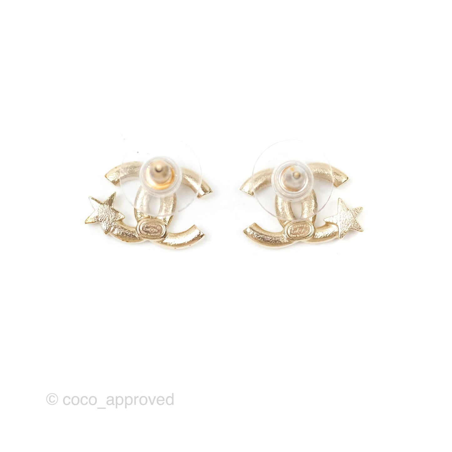 Chanel Crystal CC Star Earrings Gold Tone 21S