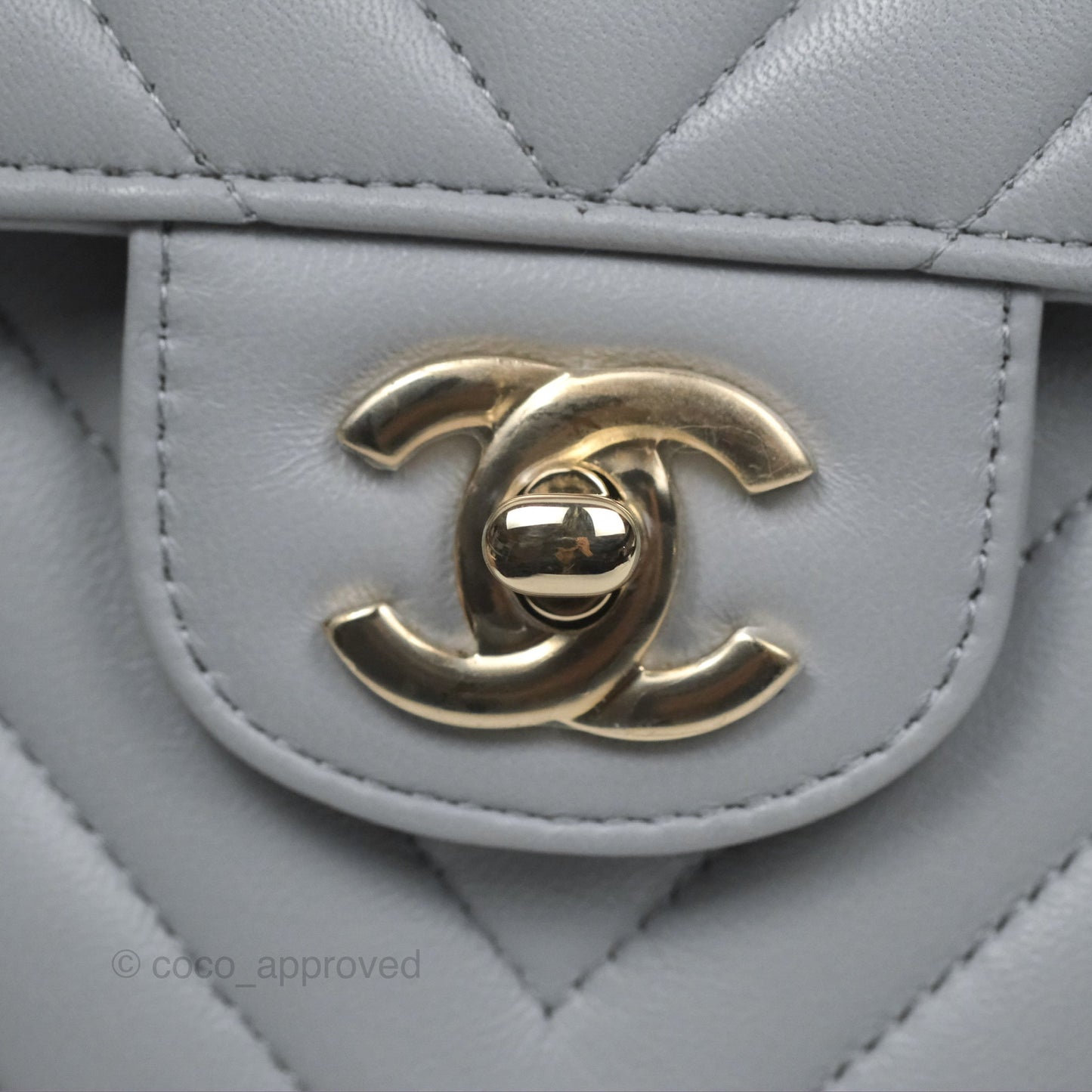 Chanel Small Classic Chevron Flap Grey Lambskin Gold Hardware