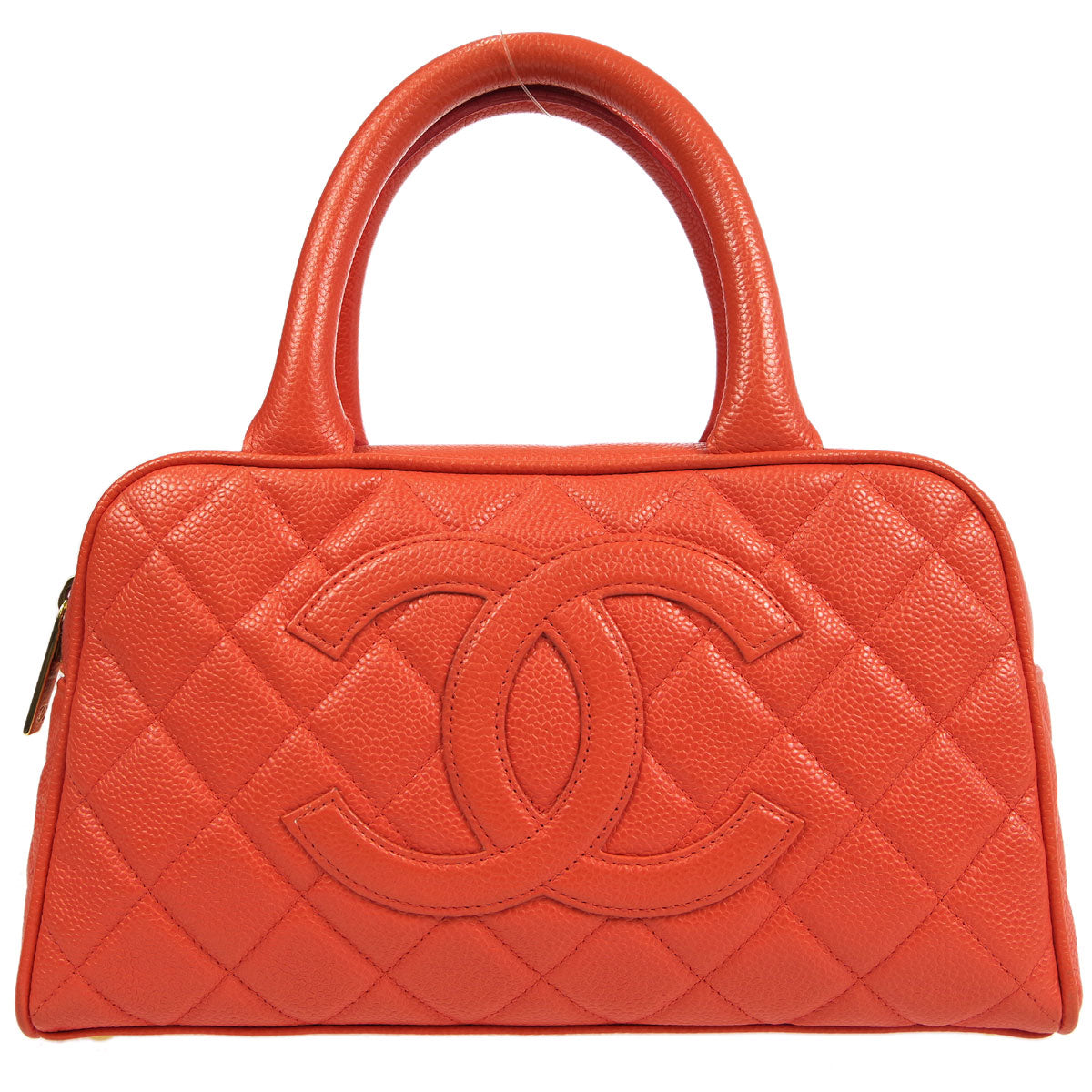 Luxury Chanel 2003-2004 Peach Orange Caviar Bowling Bag 27